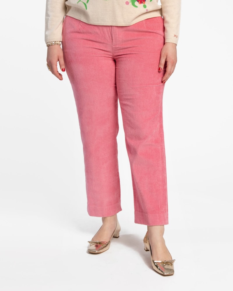Front of a model wearing a size 10 Chloe Corduroy Pant Pink in Pink by Frances Valentine. | dia_product_style_image_id:242806